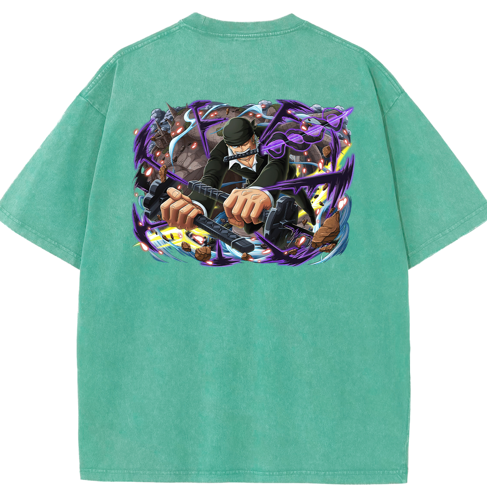 ワンピース ロロノア・ゾロ ONE PIECE Roronoa Zoro 綿100% ヴィンテージ風 半袖Tシャツ（背面プリント）